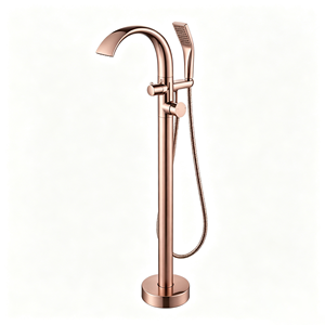Robinet de douche sur pied en laiton noir mat, avec jet pluie, monocommande, design minimaliste pour salle de bain - Product Image 5