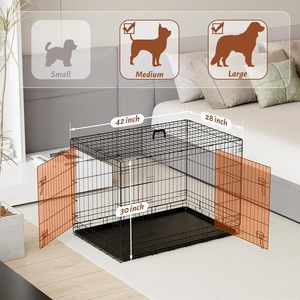 Mudah dirakit portabel 24x17x19 inci ramah lingkungan bernapas kunci pengaman dapat dilipat pintu ganda baja kandang anjing rumah kandang hewan peliharaan - Product Image 6