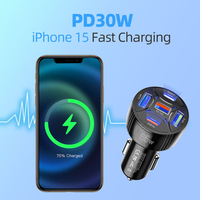 Vente en gros d'usine, chargeurs de voiture portables miniatures à charge rapide 65W 5 ports avec lumières LED QC 3.0, adaptateur PD 20W 30W, fourniture OEM