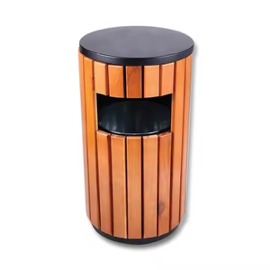 Poubelle extérieure cylindrique en métal avec couvercle WPC, bac à déchets, module supérieur, cendrier, poubelle pour collectivité CE - Product Image 3