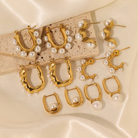 Boucles d'oreilles créoles en acier inoxydable plaqué or populaires, boucles d'oreilles créoles en perles anti-ternissement pour femmes, bijoux en acier inoxydable