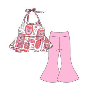 Set 2 Pezzi per <span class=keywords><strong>Bambina</strong></span> di Tendenza: Gilet con Lacci e <span class=keywords><strong>Pantaloni</strong></span> a Zampa a Vita Alta, Stampa Personalizzata o Tinta Unita - Product Image 6