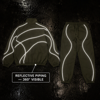 Survêtements réfléchissants personnalisés OEM pour hommes, veste zippée à passepoil contrastant, pantalon, col montant, poignets élastiques, vêtements de sport, fabricant, usine