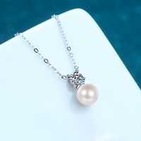 Personnalisé 0.5ct Moissanite 8mm Naturel Perle D'eau Douce Pendentif Collier Argent 925 Bijoux pour Femmes