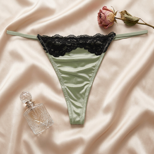 Culotte string de luxe en satin tricoté pour femme, avec dentelle cils, fines bretelles, taille basse, sexy, coupe T-back, douce, extensible, respirante, séchage rapide - Product Image 2