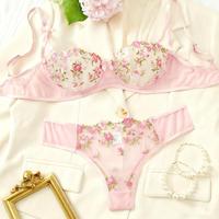 Meilleures ventes, Ensemble de lingerie romantique et mignon en dentelle transparente et sexy avec broderie en maille