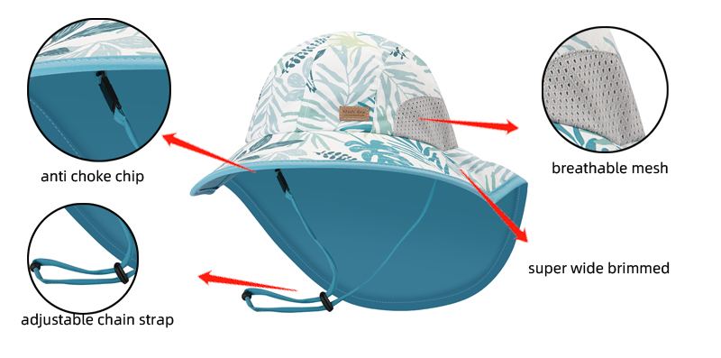 Chapéu largo ajustável da borda das crianças UPF 50+ do chapéu da associação da praia da nadada da criança do chapéu de Sun do bebê de Kaavie
