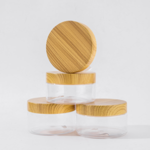 Bocaux en plastique cosmétique de 4 oz avec couvercles à vis en bois grainé, rechargeables - Product Image 5