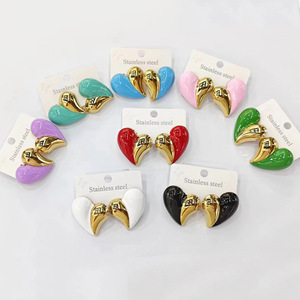 18K PVD Gold Plated Stainless Steel Heart Shape Colorful Enamel <b>Stud</b> <b>Earrings</b> for Women | Waterproof,Hypoallergenic & Non-Fading - Product Image 1