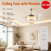 Ventilador de Techo LED Redondo de Hierro Plateado con Luces Colgantes, Motor DC Remoto, 4 Aspas y 6 Velocidades, Venta al por Mayor de Fábrica para Restaurantes