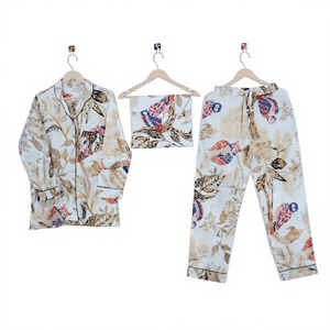 Ensemble de pyjamas sexy en coton 100% fait main, à fleurs, grande taille, manches longues, vêtements de détente pour le printemps, élégants, respirants, séchage rapide - Product Image 1