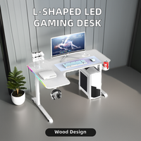 Bureau de jeu d'angle ergonomique en L avec lumière RVB directe d'usine en gros cabriolet au design moderne bureau à domicile bureau d'ordinateur en bois massif