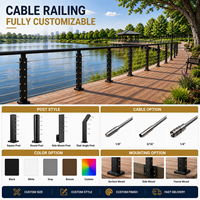 Système de garde-corps pour terrasse, poteau en métal noir sur mesure, balustrade en fil d'acier inoxydable