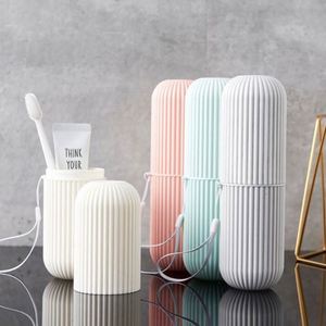 Portable Two-piece Minimalist Toothbrush Dispenser <b>Case</b> Travel Wash Cup <b>Set</b> Sustainable Plastic Dustproof Toothbrush Holder - Product Image 1