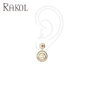 RAKOL EP5185 Good Designer Gold-Plated Hollow Inlaid Cubic Zirconia Chinese Ethnic Style Bride Luxurious Lucky Coin Earrings - Product Image 5