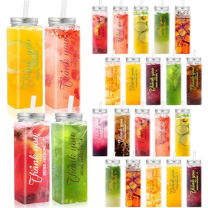 Best Selling 500ml square Shaped <b>Plastic</b> <b>Jar</b> Bpa Free Fruit Juice Water Container <b>with</b> Custom logo - Product Image 1