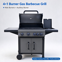 Barbecue à gaz en acier inoxydable de haute qualité avec 4+1 brûleurs, grille en maille et brûleur latéral pour barbecue extérieur autonome