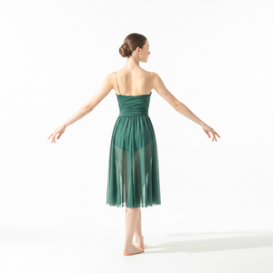 Robe de danse lyrique vert foncé pour filles, costume de ballet contemporain, jupe en tulle fluide, performance scénique, Spandex/Nylon - Product Image 2