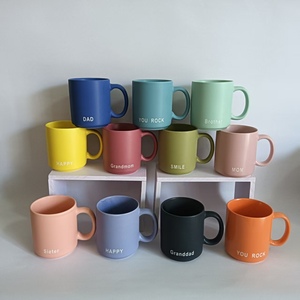 Tasses à café en céramique bleu mat 360 ml, motif lettres Relax Rock, écologiques, style minimaliste américain, capacité 200 ml - Product Image 1