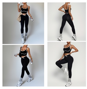 YNSEA Set Sportivo Personalizzato a 2 Pezzi, Top Canotta e Leggings Color Block, Abbigliamento Sportivo Modellante per Palestra - Product Image 6