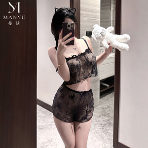 Man Yu Lingerie Pure Desire Chemise de nuit pour femme, jolie camisole transparente en maille et dentelle avec nœud 9549 - Product Image 3