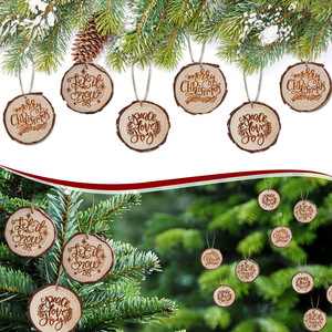 Colgante redondo de madera de pino tallado con corte láser de corteza para decoración de árbol de Navidad - Product Image 4