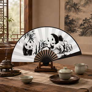 Abanico Plegable de 8 Pulgadas con Diseños de Orquídea, Dragón, Caballo, Grulla y Panda; Estilo Antiguo de la Ropa Tradicional China Han; Tendencia Nacional - Product Image 1