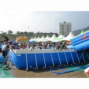 Ticari taşınabilir PVC şişme su havuzu dikdörtgen Metal yapı iskeletli yüzme havuzu satılık