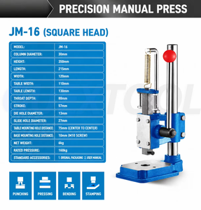 เครื่องกดแบบแมนนวล JM-16 รุ่น Precision พร้อมคันโยกสำหรับเจาะ ตอก ปั๊ม ขึ้นรูป ดัดโลหะ แบบหัวเหลี่ยมและหัวกลม - Product Image 2