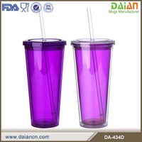 Gobelet en plastique transparent réutilisable, avec paille et couvercle, ml