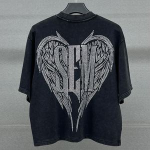 Camiseta de Lujo de Felpa Francesa de Alto Gramaje con Estampado de Diamantes de Imitación, Fabricante de Camisetas con Hombros Caídos y Diseño Gráfico Oversize Lavado - Product Image 2