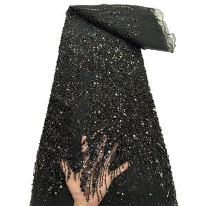 Tela de Encaje con Cuentas de Alta Calidad NI.AI con Lentejuelas, Tela de Encaje Africana Aso Ebi, Tela de Encaje con Cuentas de Lujo para Vestido de Novia - Product Image 5