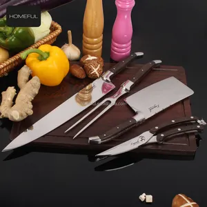4pc Laguiole Stainless Steel Kitchen Knife Set With Wenge Wood Carving Knife Cleaver Knife Scissors