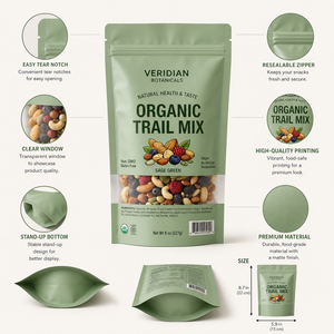 Kemasan Makanan Custom Print Resealable Stand Up Pouch Dengan Zipper Mylar Ziplock Bag untuk Kacang, Campuran Kacang, Camilan, Kemasan Kopi - Product Image 3