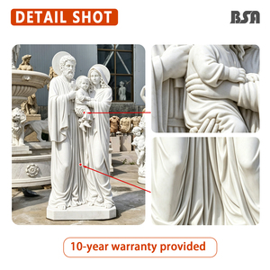Statue de la Sainte Famille en marbre blanc sculptée à la main par BSA - Saint Joseph, Vierge <span class=keywords><strong>Marie</strong></span>, Bébé Jésus, sculpture pour la décoration d'églises chrétiennes - Product Image 3