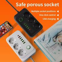 Multiprise UE avec prises CA, interrupteur LED vert, charge rapide USB-C PD, et protection ignifuge