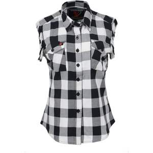 2025 cuir MNG21625 femmes sans manches flanelle vers le bas chemise bouton fermeture noir/blanc coupé volant bras trou extérieur hauts - Product Image 3