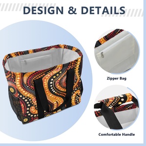 Panier à linge portable robuste en toile à pois, motif art aborigène australien, avec logo personnalisé, sac à poussière réutilisable avec poches en filet - Product Image 4