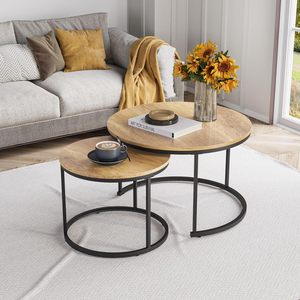 Combohome, mesa de madera para sala de estar, fácil de montar, mesa de té moderna, Juego de 2 mesas de centro redondas a la venta - Product Image 5