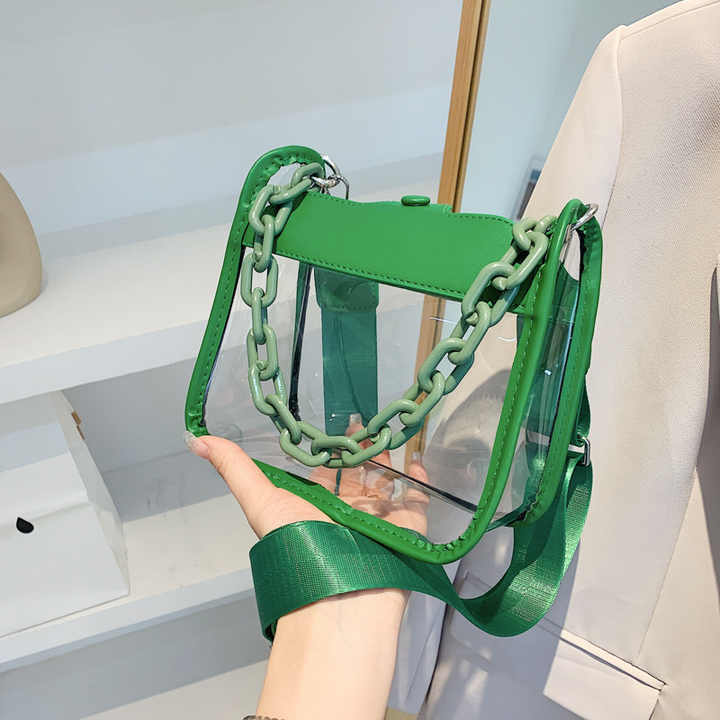 Blackish Green GAME DAY Chenille Embroidered Clear PVC Shoulder Bag