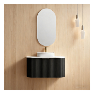 <span class=keywords><strong>Meuble</strong></span>-lavabo mural contemporain à nervures avec lavabo rond élégant, miroir ovale et façade de <span class=keywords><strong>meuble</strong></span> incurvée – Design moderne – Vente en gros - Product Image 6