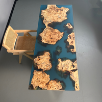 Table à manger moderne en bois massif à bord vif avec miroir, époxy, sur mesure, grande table de cuisine/salon (peuplier/érable/noyer/chêne européen)
