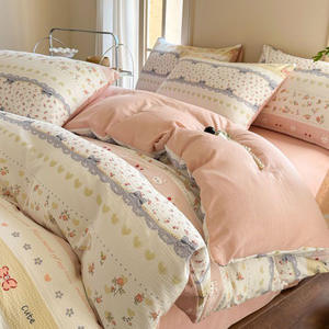 Seersucker cotone plant design copripiumino stampato set biancheria da letto misura lenzuolo 4 pezzi con federa per camera da letto - Product Image 4