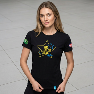 T-shirt noir pour homme The Color Run, manches courtes, col rond, imprimé, coupe décontractée, 100 % coton jersey, motif étoile, logo sur le devant - Product Image 4