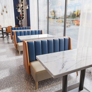 Tables et <span class=keywords><strong>chaises</strong></span> <span class=keywords><strong>de</strong></span> restaurant en libre-service, hôtel, canapé en forme d'arc, semi-circulaire, rembourré, style banquette, table à café, hamburger - Product Image 4
