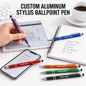 Stylo publicitaire personnalisé avec logo, stylo à bille en métal aluminium pour cadeau d'entreprise, appareil tactile, fournitures de bureau - Product Image 3