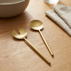 <b>Gold</b> Finish Brass Salad Server Set of 2 Modern Sleek Design Durable and Stylish Perfect for Dining <b>Table</b> or Gifting Use - Product Image 1