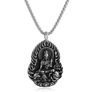 Pendentif Guanyin à mille mains en acier inoxydable, collier avec statue de Bouddha, cadeau pour hommes et femmes, style rétro Punk 2310100 - Product Image 1