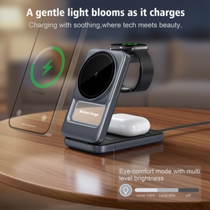 Chargeur sans fil amélioré 3 en <span class=keywords><strong>1</strong></span> pliable, station de charge 15 W avec lumière, chargeur magnétique de voyage pour iPhone, montre et écouteurs - Product Image 2