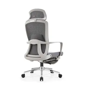 New Style Big And Tall Deluxe Adjustable High Movable Sponge Lumbar Pillow Gray Back Manager's Ergonomic Chair With Pedal